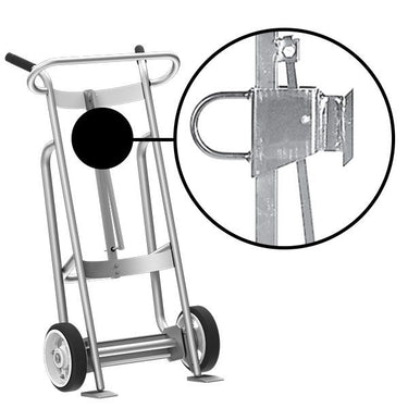 Valley Craft 2-Wheel Drum Hand Truck - Aluminum, (2) Solid Rubber Wheels, Hand Brake, 1000 lb. Capacity, Standard Chime Hook for Steel/Plastic/Fiber Drums